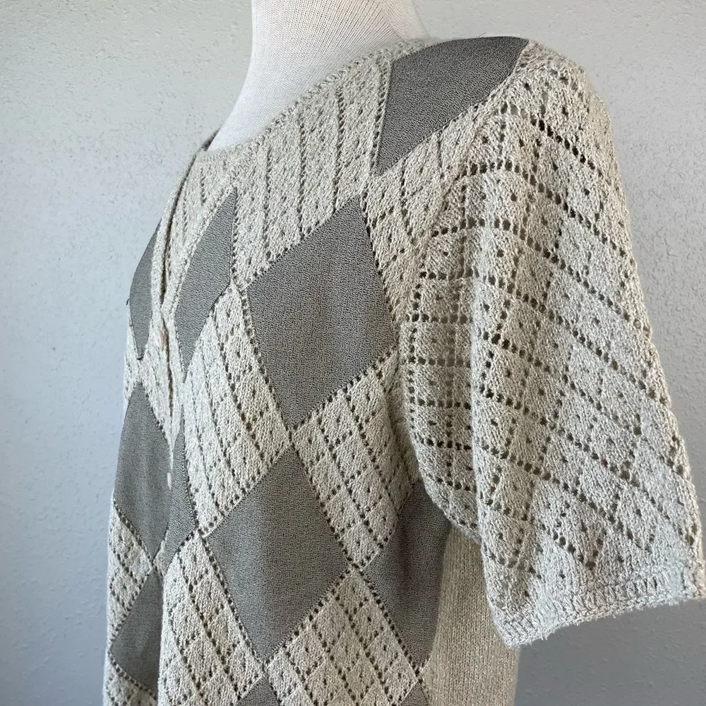 Alfred Dunner Faux Button Down Short Sleeve Sweater Top Size M EUC